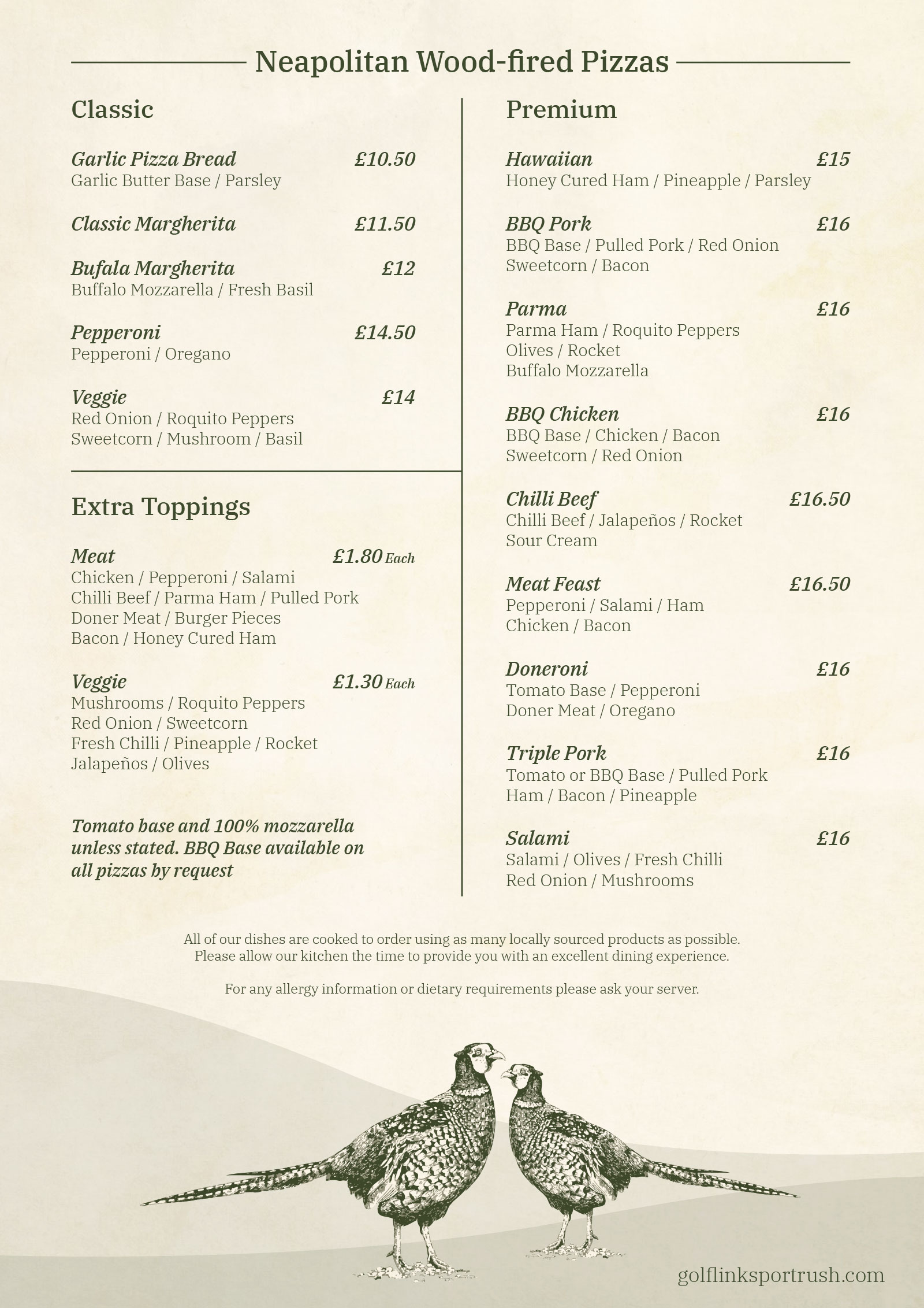 Pizza Menu